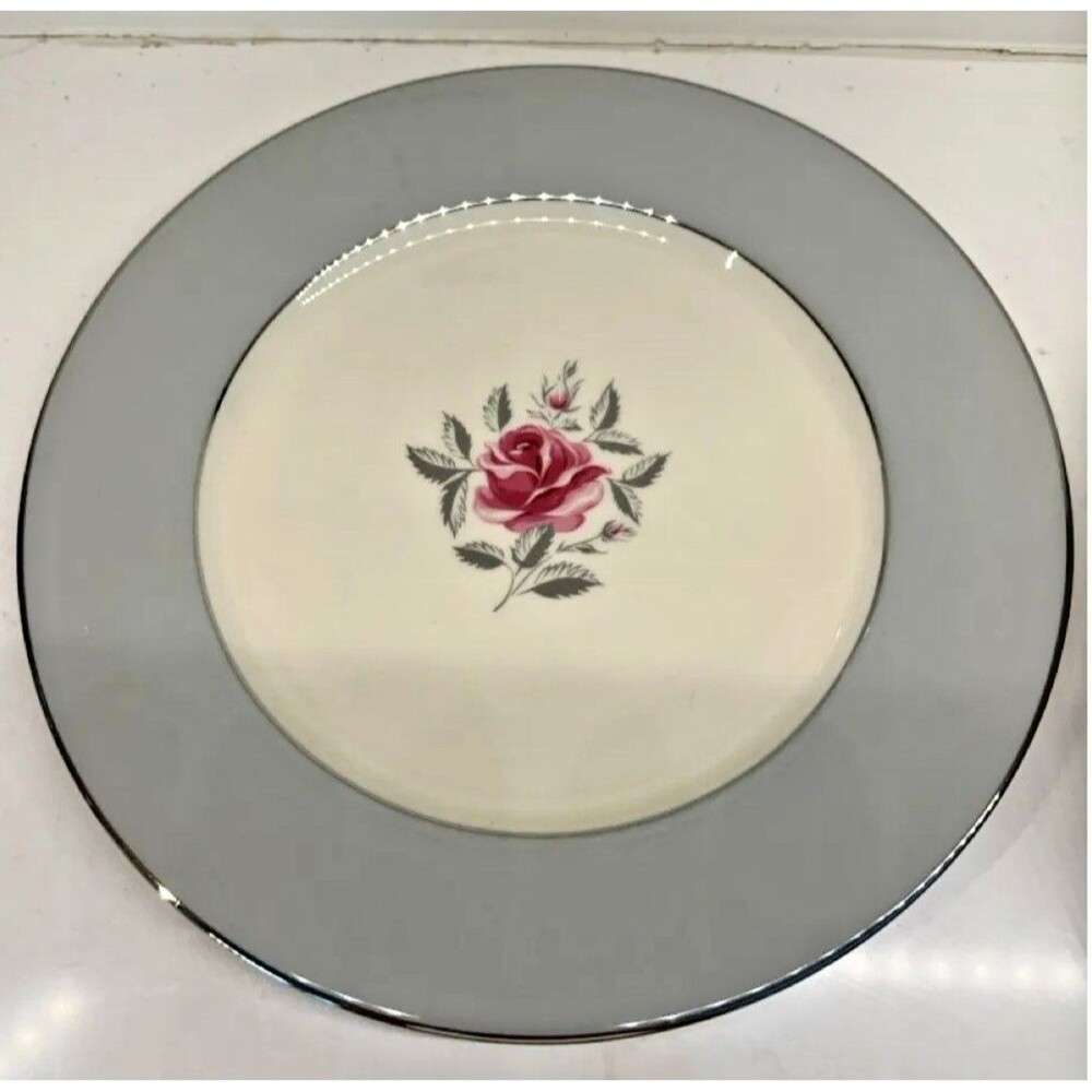 FLINTRIDGE MIRAMAR Dinner Plates Set of 2 Pink Rose Platinum Trim 10.75"